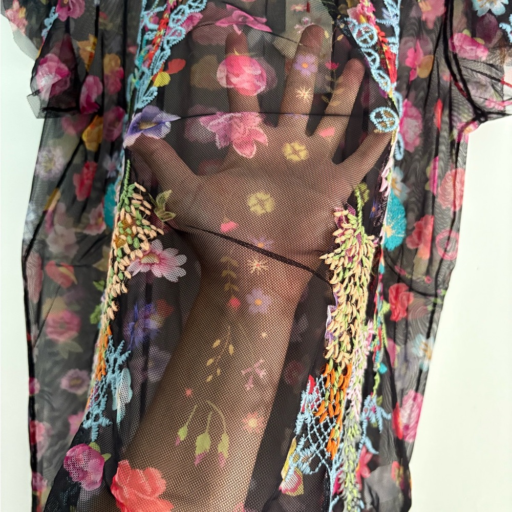 Johnny Was - Floral Embroidered Sheer Black Top - Picture 8 of 9
